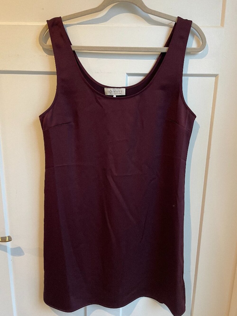 WAYF Burgundy Wine Satin Scoop‎ Neck Mini Slip Dress 90s Minimalist Size L